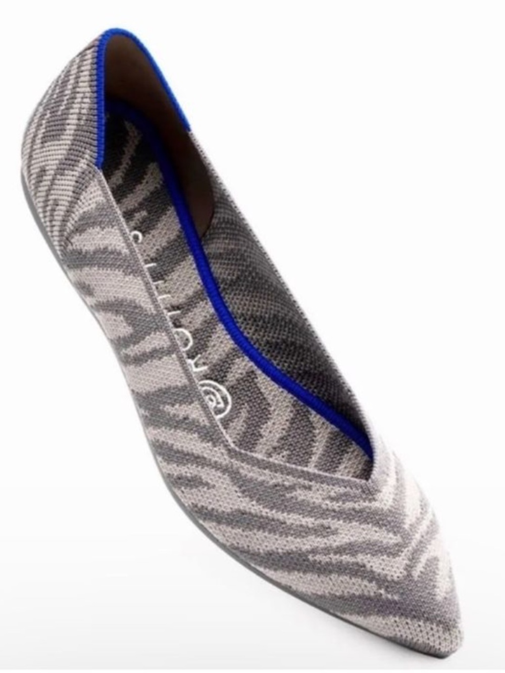 Rothy's The Point Dark Light Gray Zebra Stripe Print Flats | 9.5